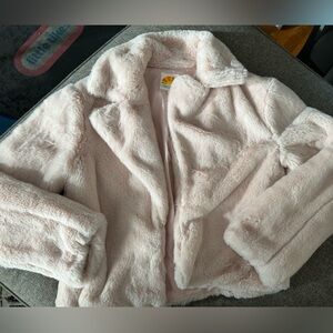 C&C CALIFORNIA Faux Fur Light Pink Cropped Jacket